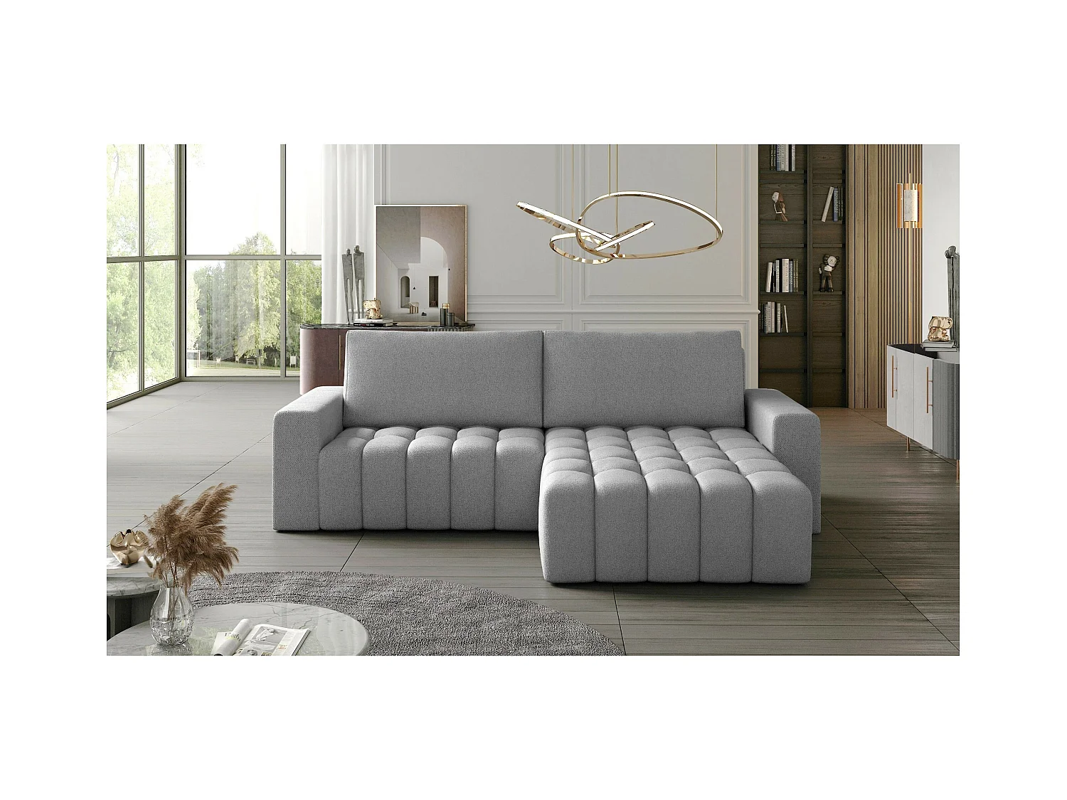 Divano angolare Stelvino R/rivestimento in tessuto/grigio