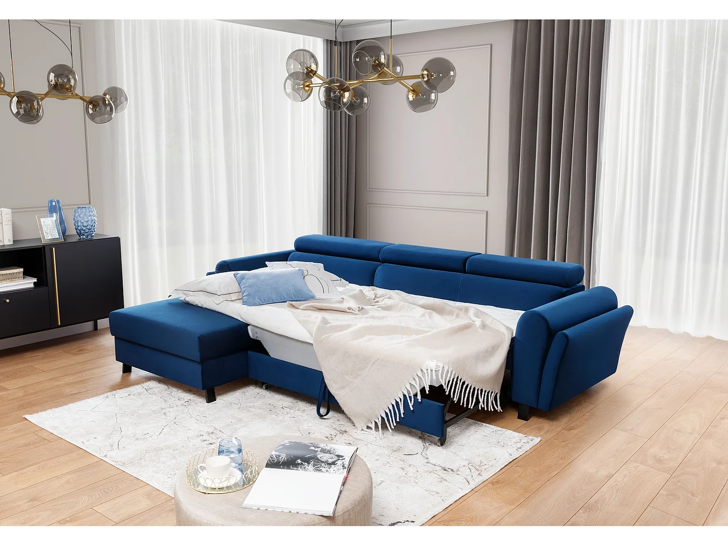 Canapé Corner Salvia L/Tissu/Bleu