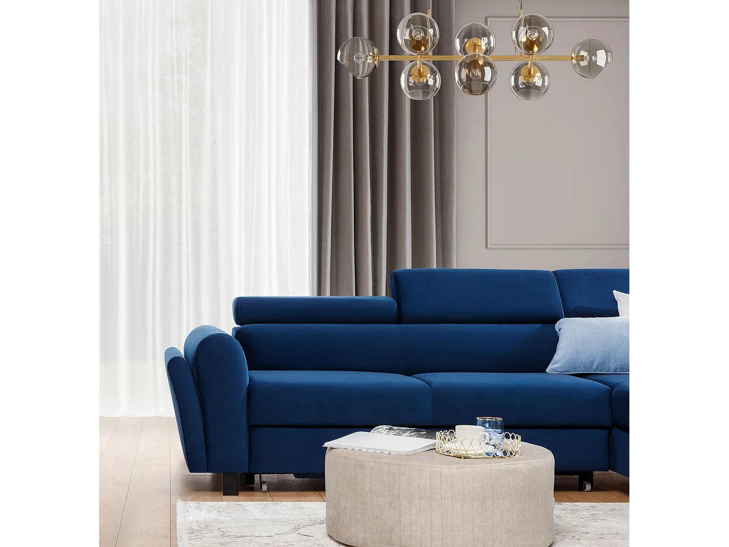 Canapé Corner Salvia L/Tissu/Bleu