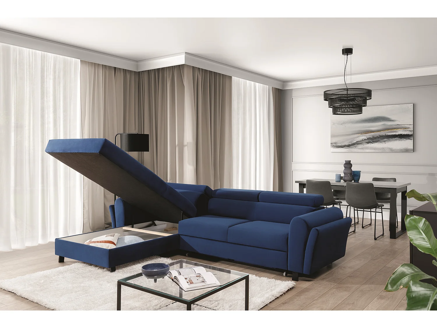 Canapé Corner Salvia L/Tissu/Bleu
