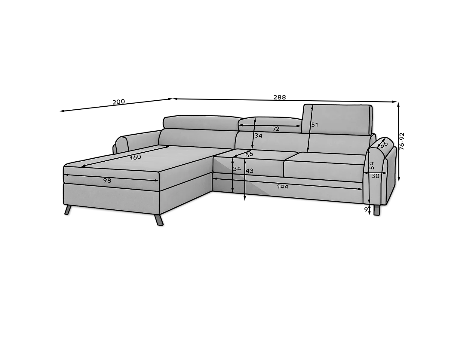 Canapé Corner Salvia L/Tissu/Bleu