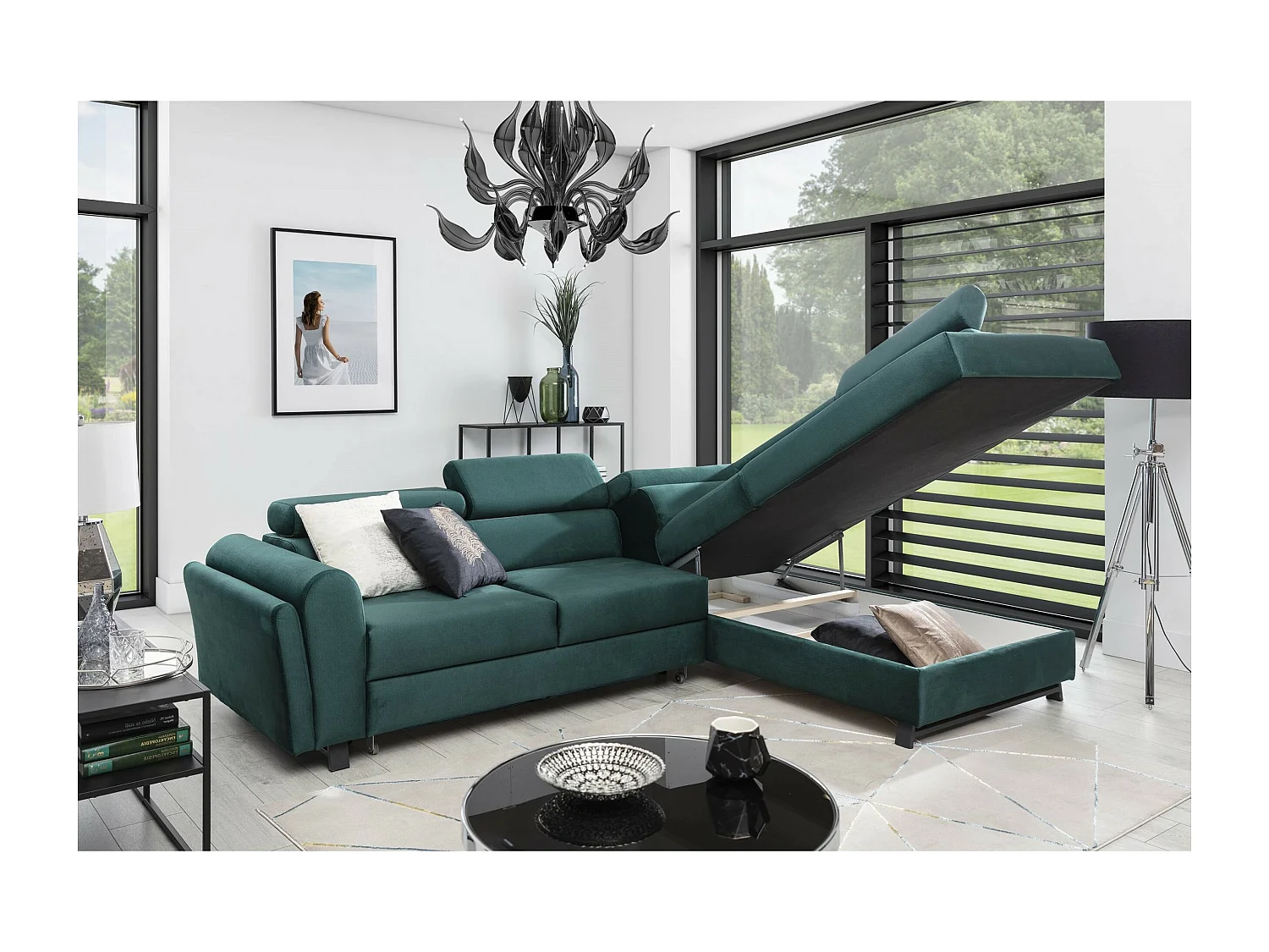 Canapé d'angle Nestro R/revêtement en tissu/vert