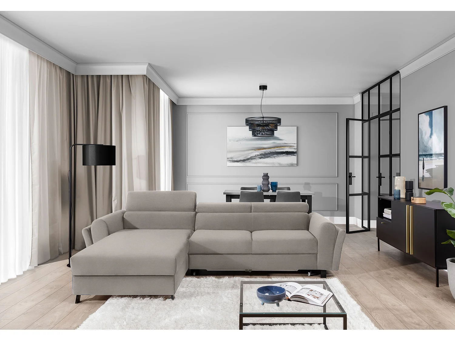 Divano d'angolo Salvia L/Tessuto/Beige