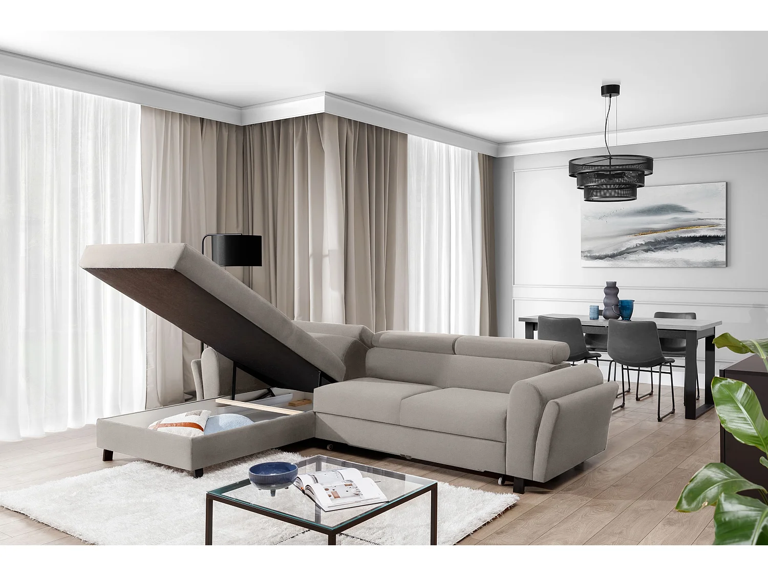 Divano d'angolo Salvia L/Tessuto/Beige