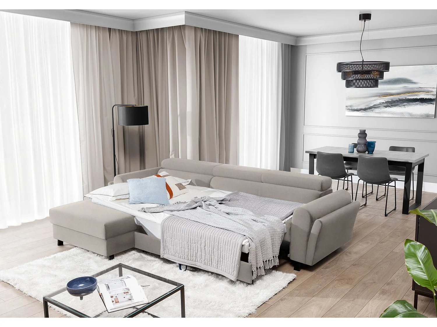 Divano d'angolo Salvia L/Tessuto/Beige