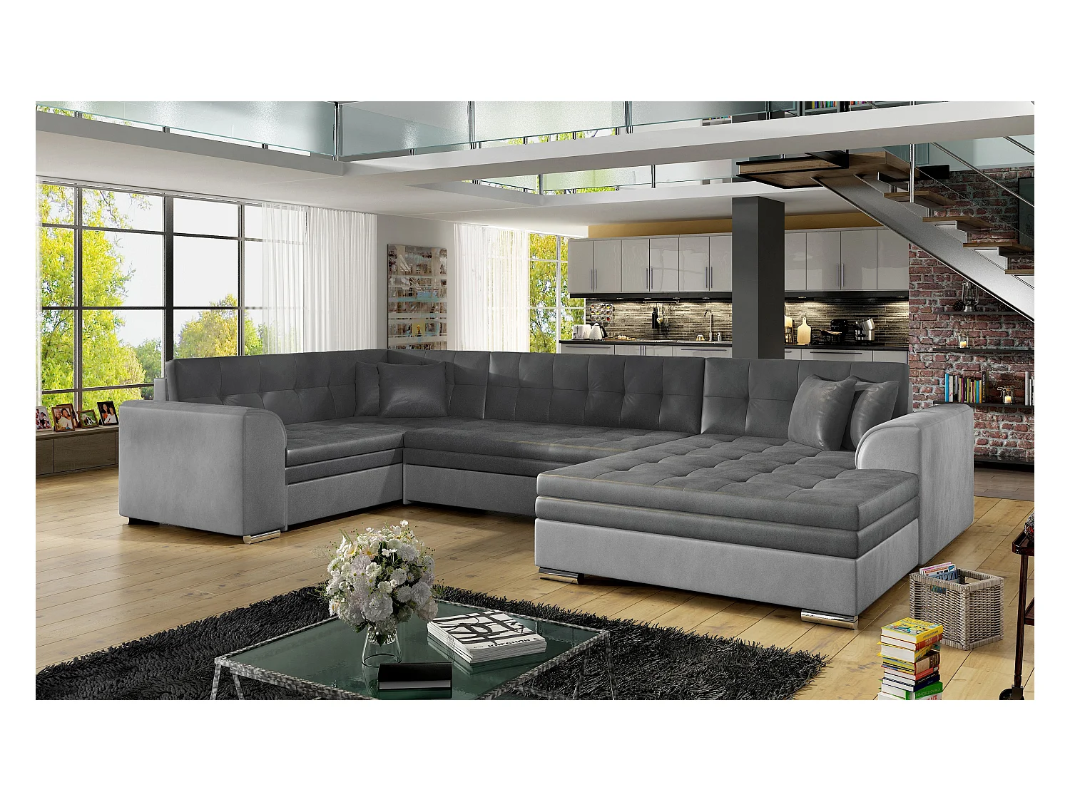 Divano d'angolo Olio UR/Tessuto/Grigio