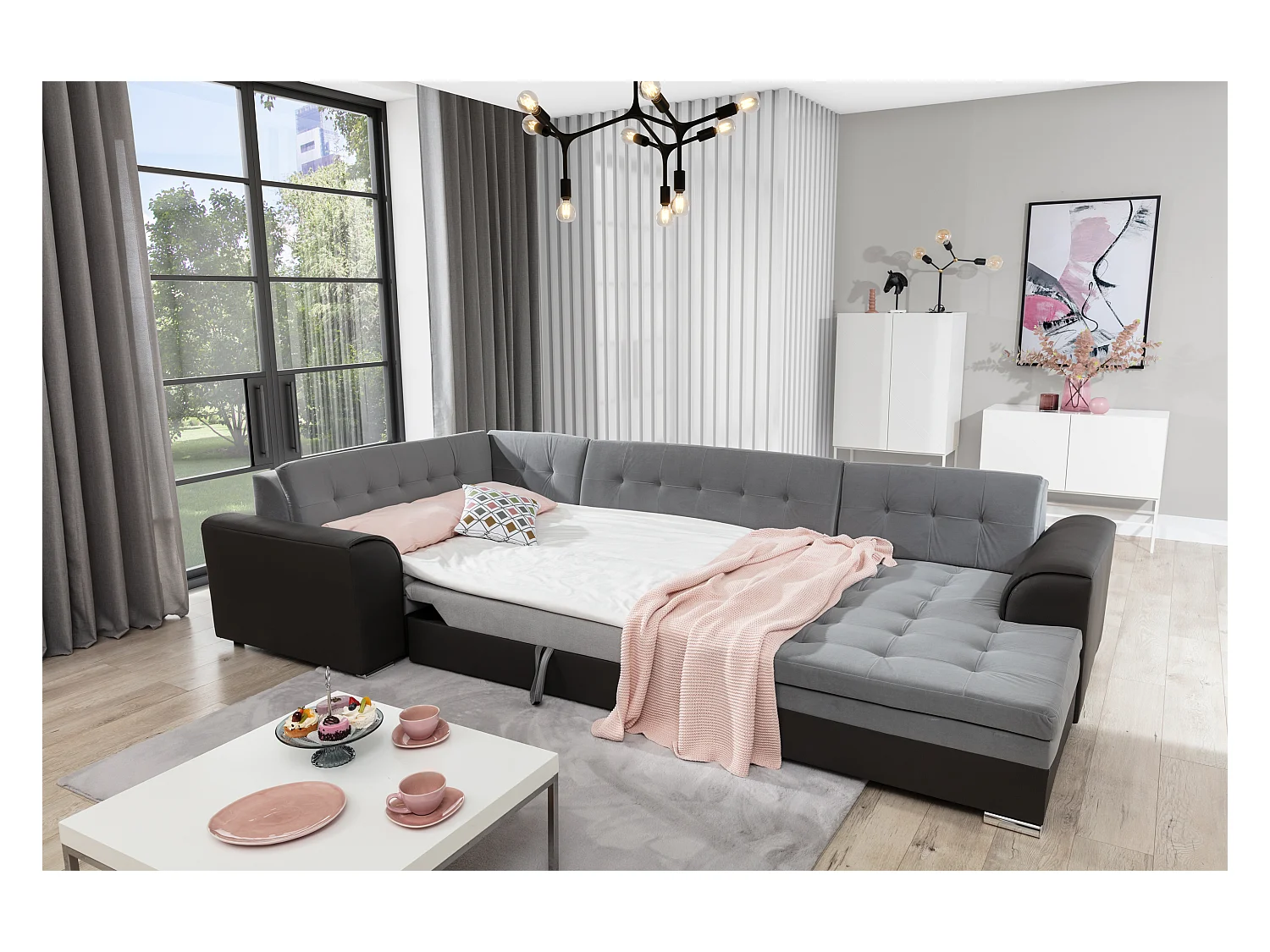 Divano d'angolo Olio UR/Tessuto/Grigio