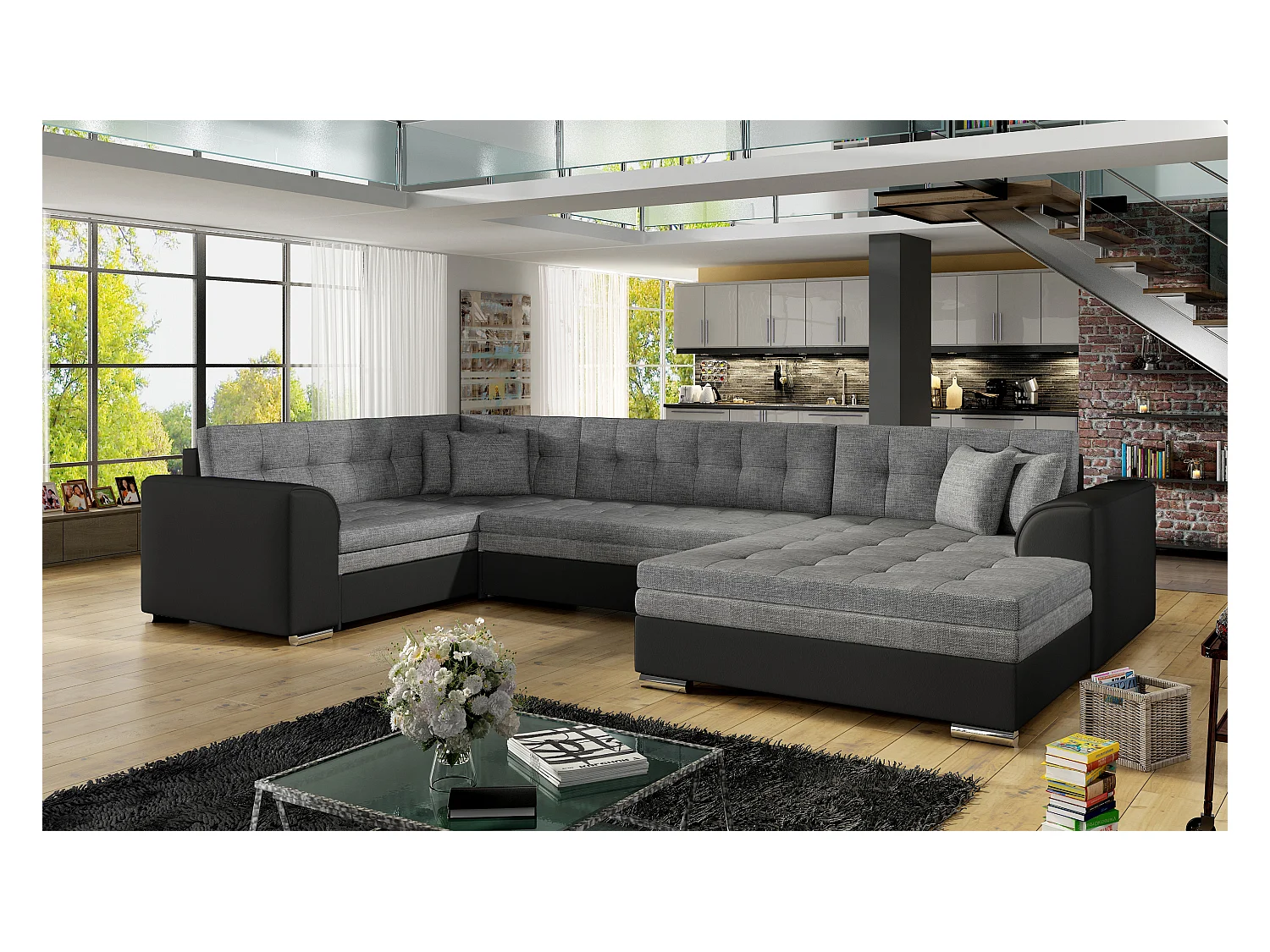 Ecksofa Olio UR/Stoffbezug/Grau&Schwarz