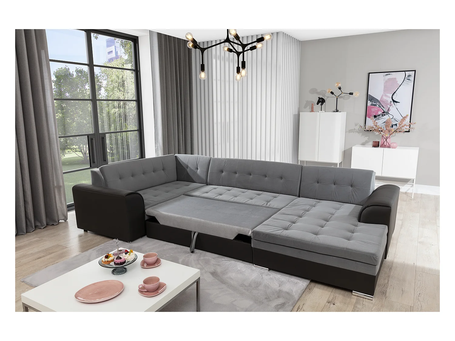 Ecksofa Olio UR/Stoffbezug/Grau&Schwarz