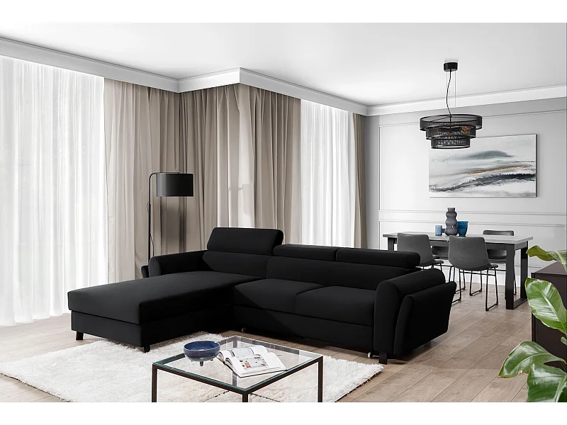 Ecksofa Salvia L/Stoffbezug/Schwarz