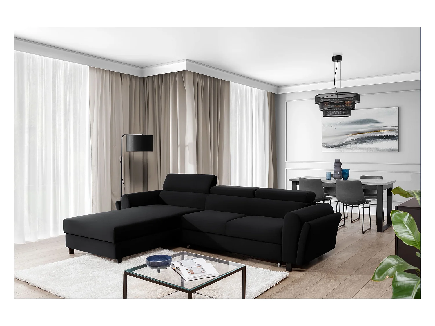 Divano d'angolo Salvia L/Tessuto/Nero