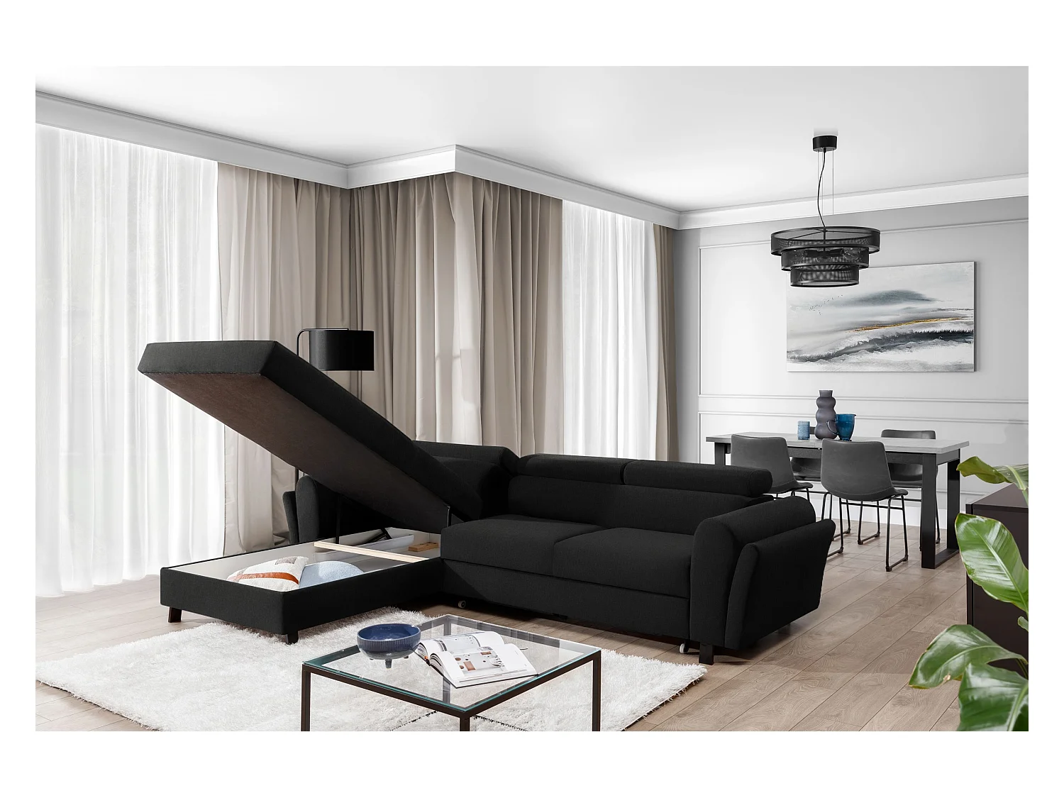 Divano d'angolo Salvia L/Tessuto/Nero