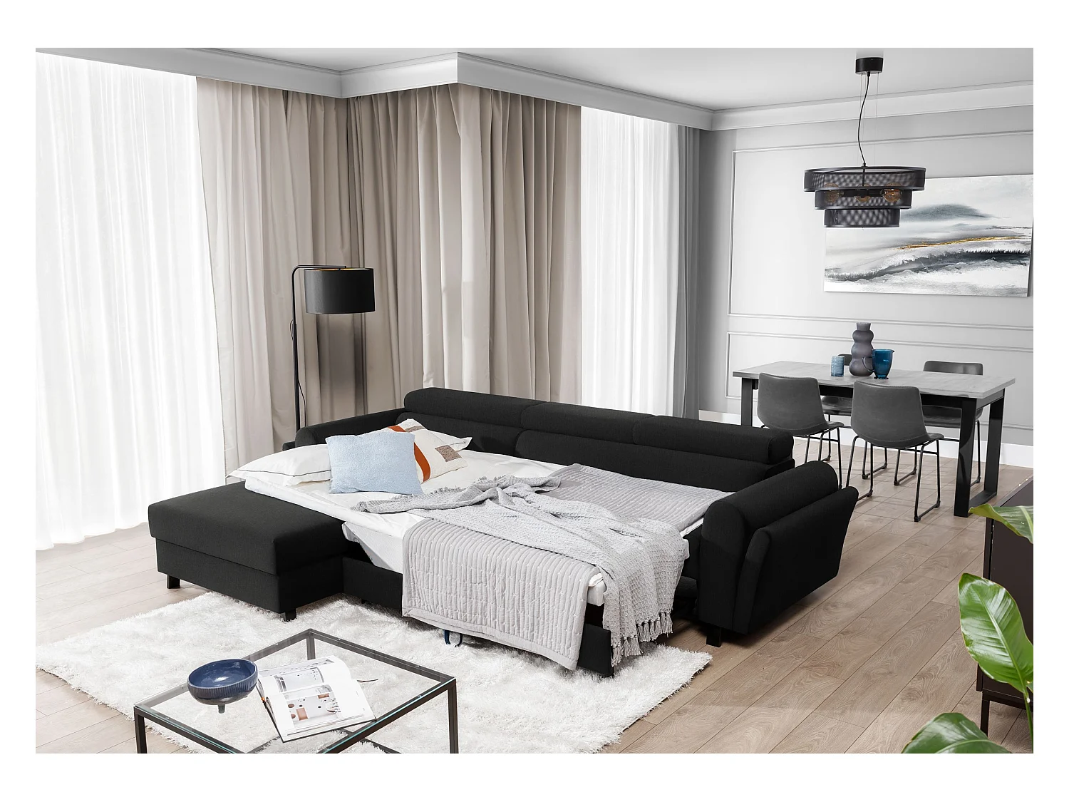 Divano d'angolo Salvia L/Tessuto/Nero