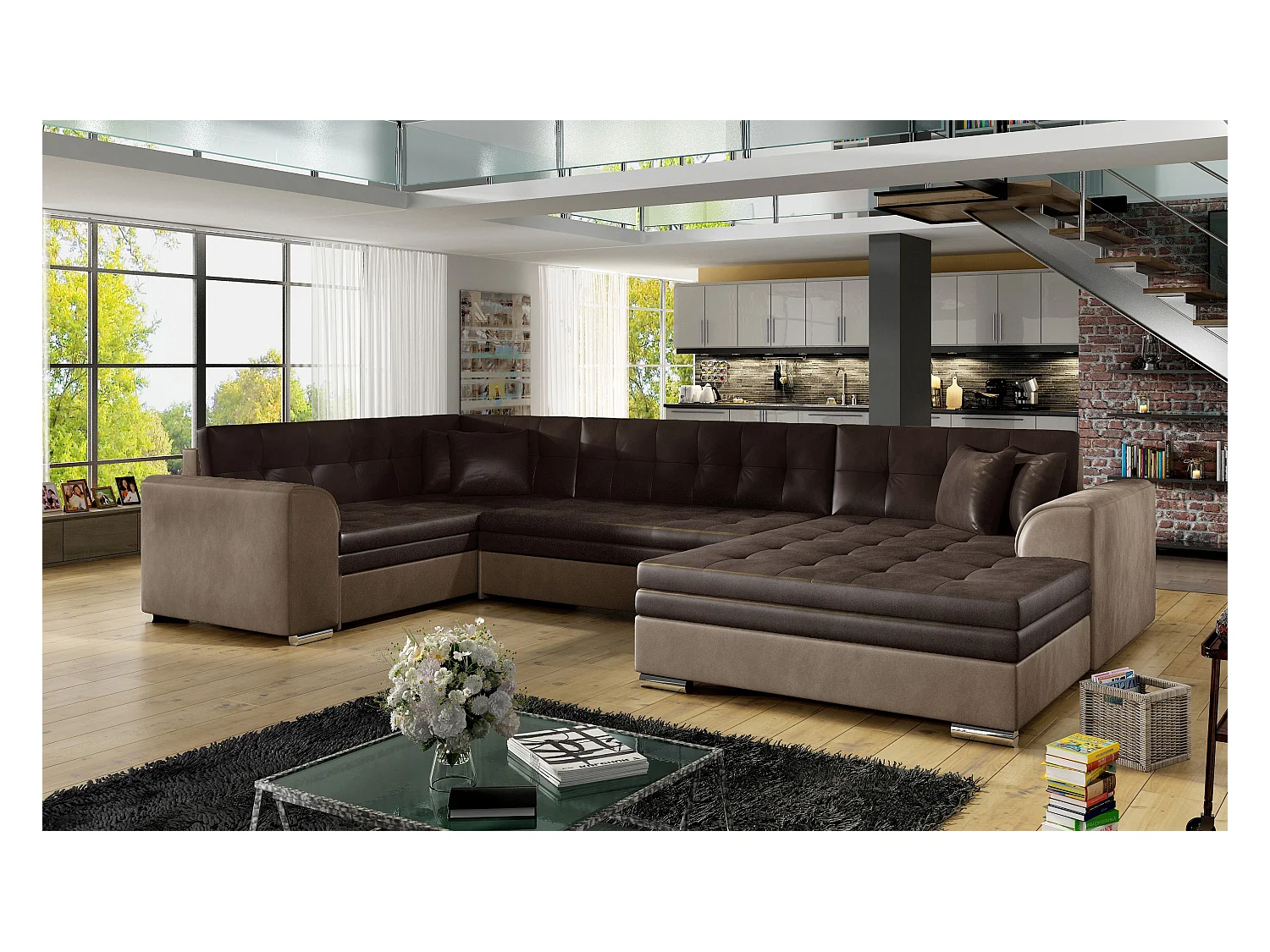 Ecksofa Olio UR/Stoffbezug/Braun