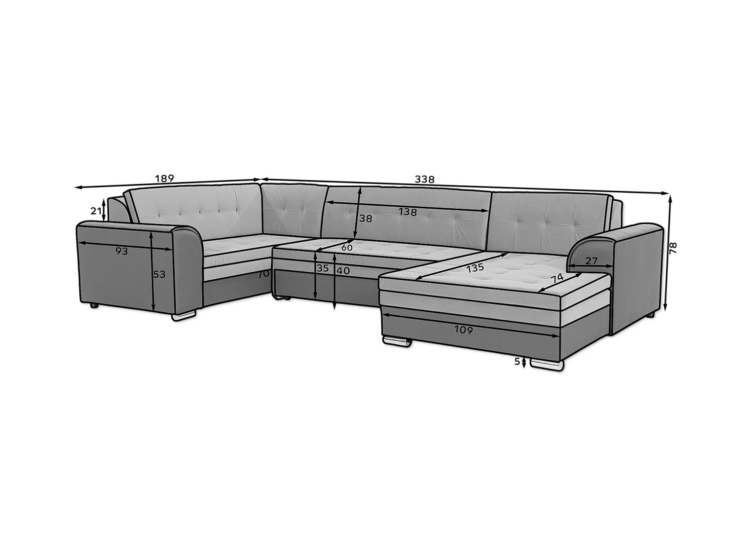 Canapé Corner Olio UR/Tissu/Marron