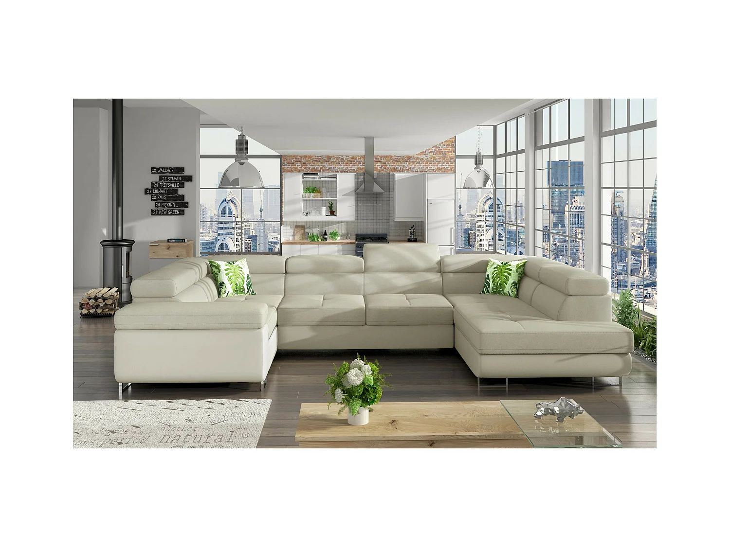 Divano d'angolo Otto R/Tessuto/Beige