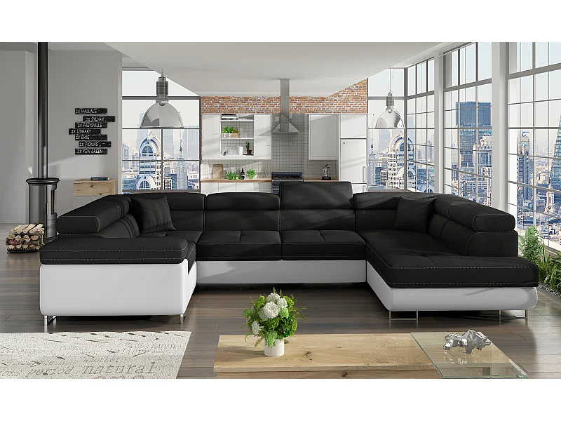 Divano d'angolo Otto R/Tessuto/Nero&Bianco