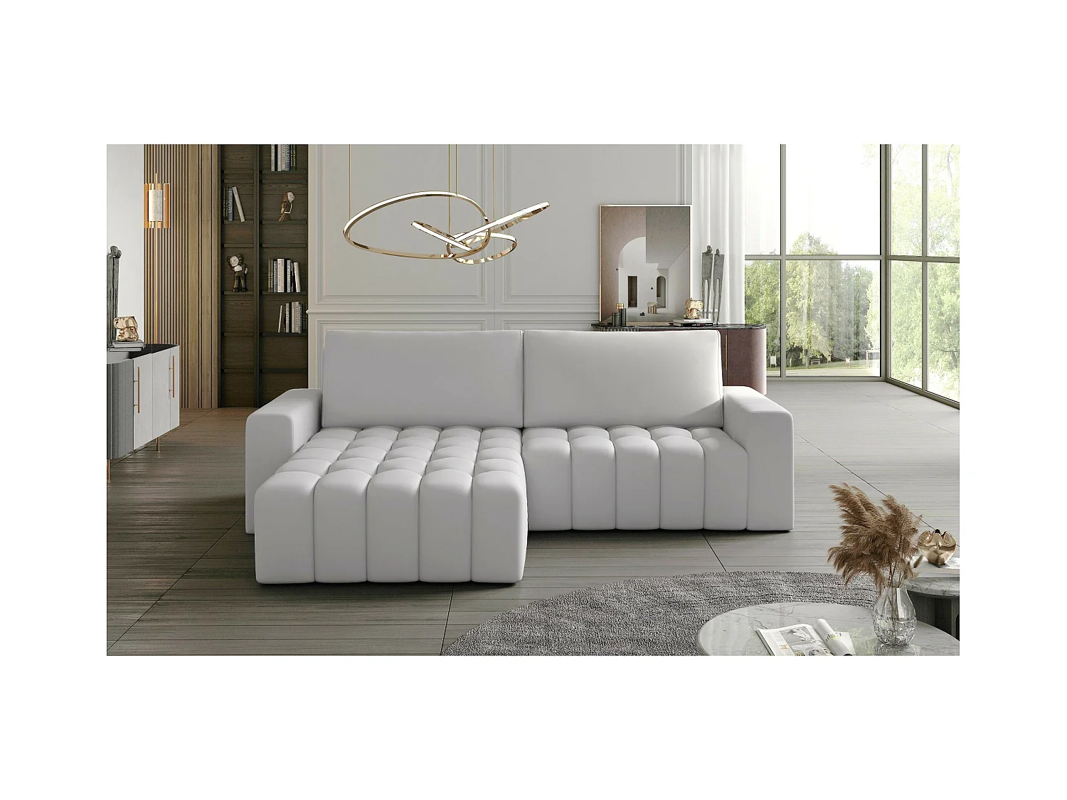 Divano angolare Stelvino L/rivestimento in tessuto/bianco