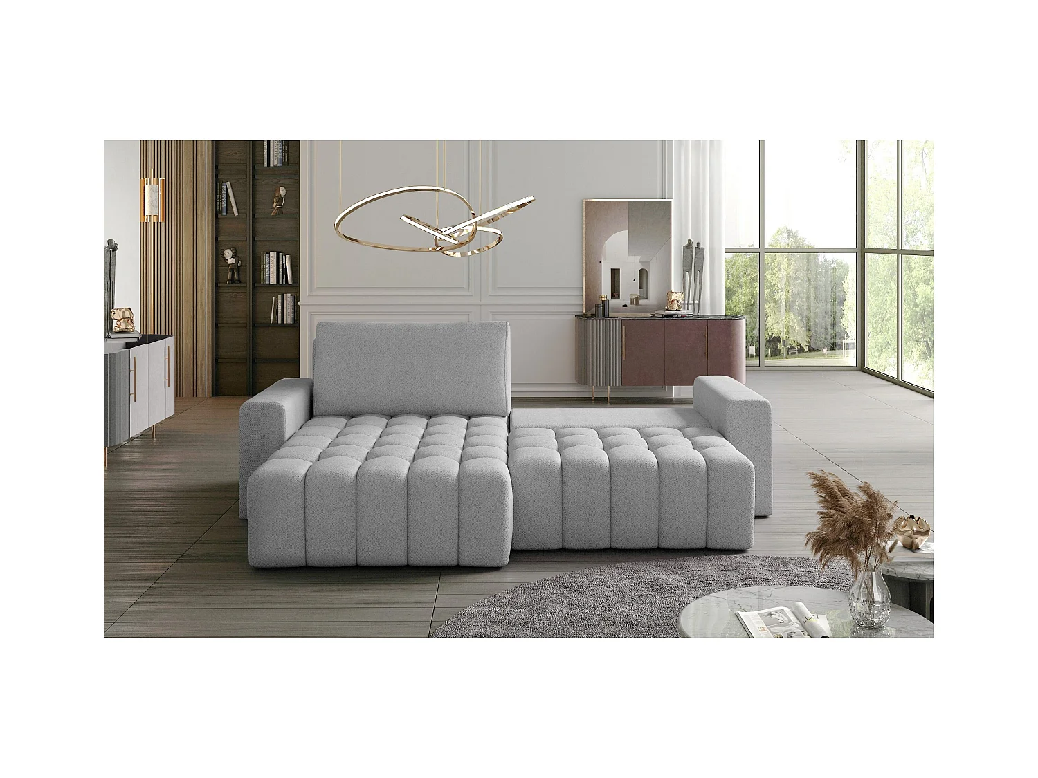 Divano angolare Stelvino L/rivestimento in tessuto/bianco