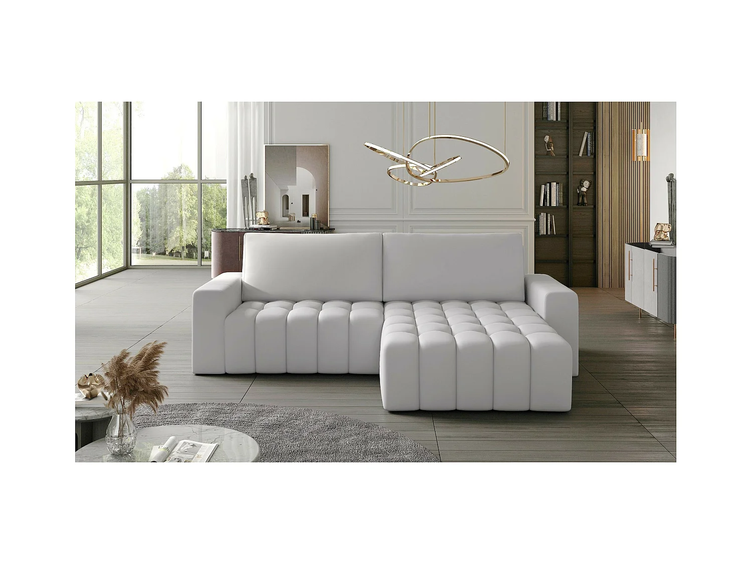 Divano angolare Stelvino R/rivestimento in tessuto/bianco