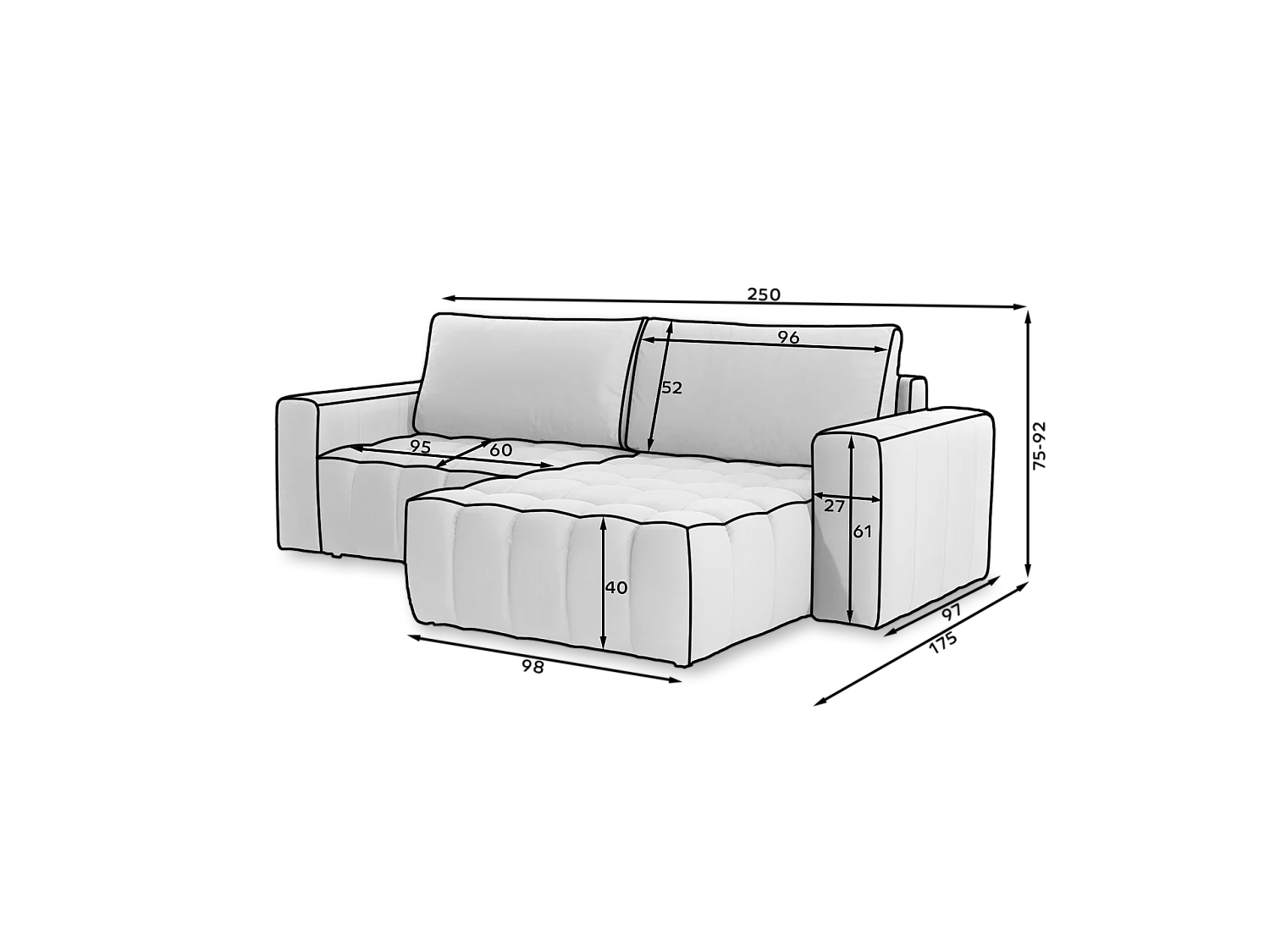 Canapé d'angle Stelvino R/revêtement en tissu/blanc