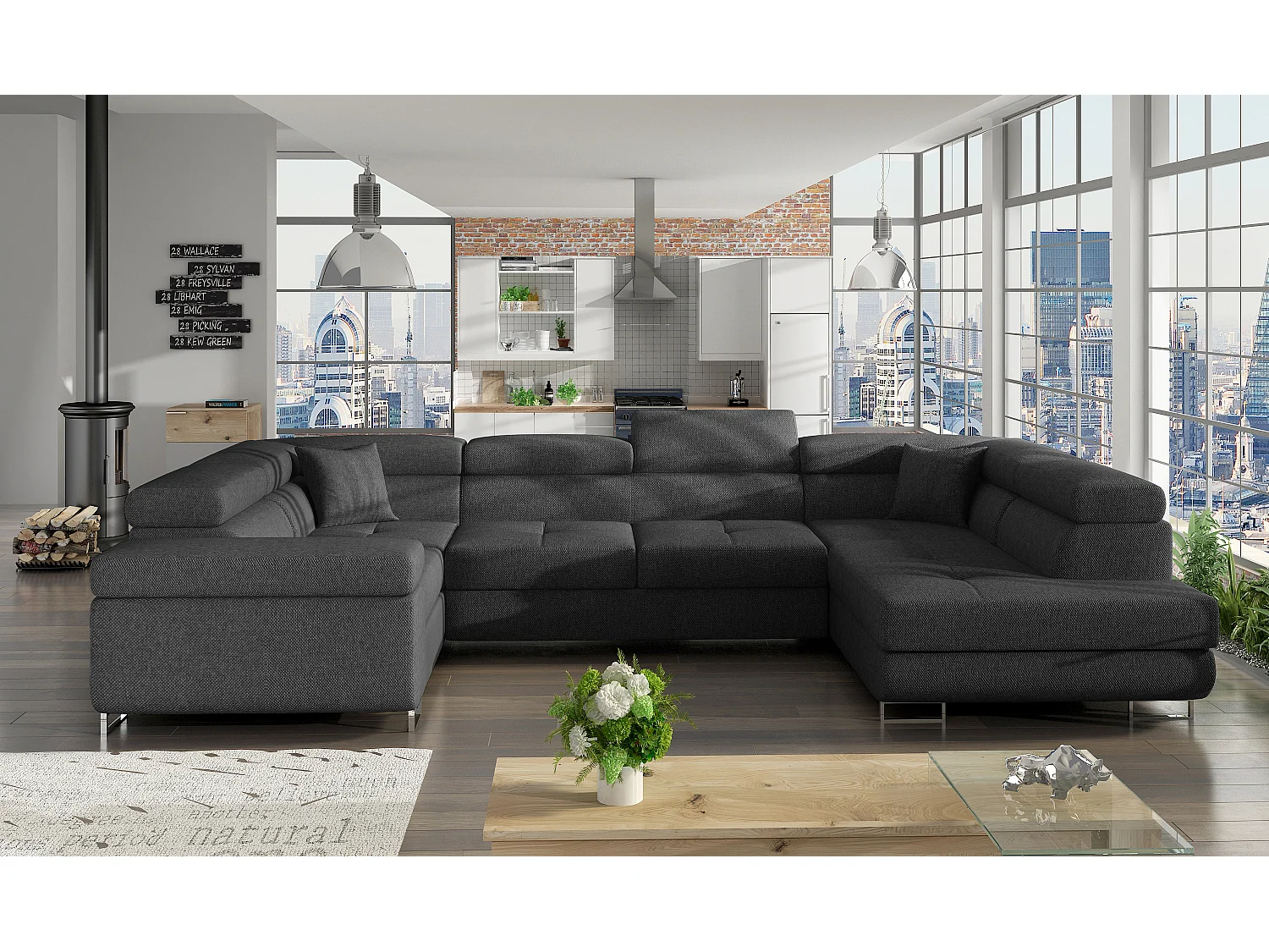 Canapé Corner Otto R/Tissu/Anthracite