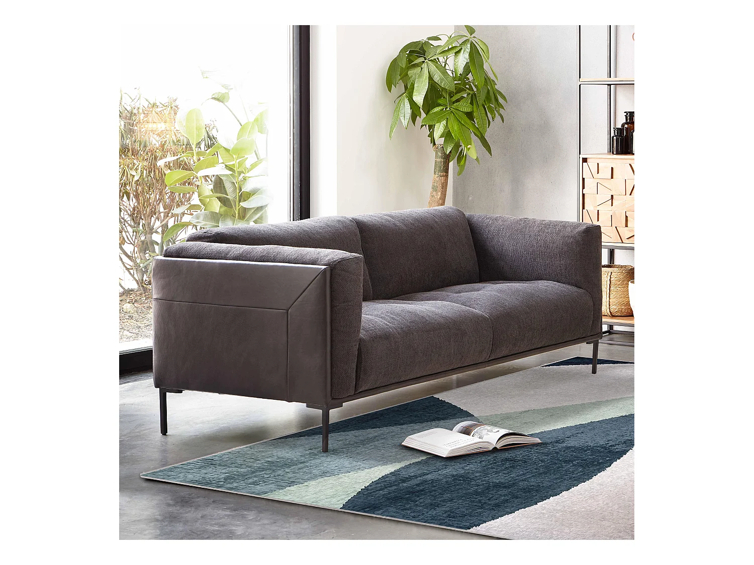 Tapis chenille rectangulaire en polyester à poils courts vert