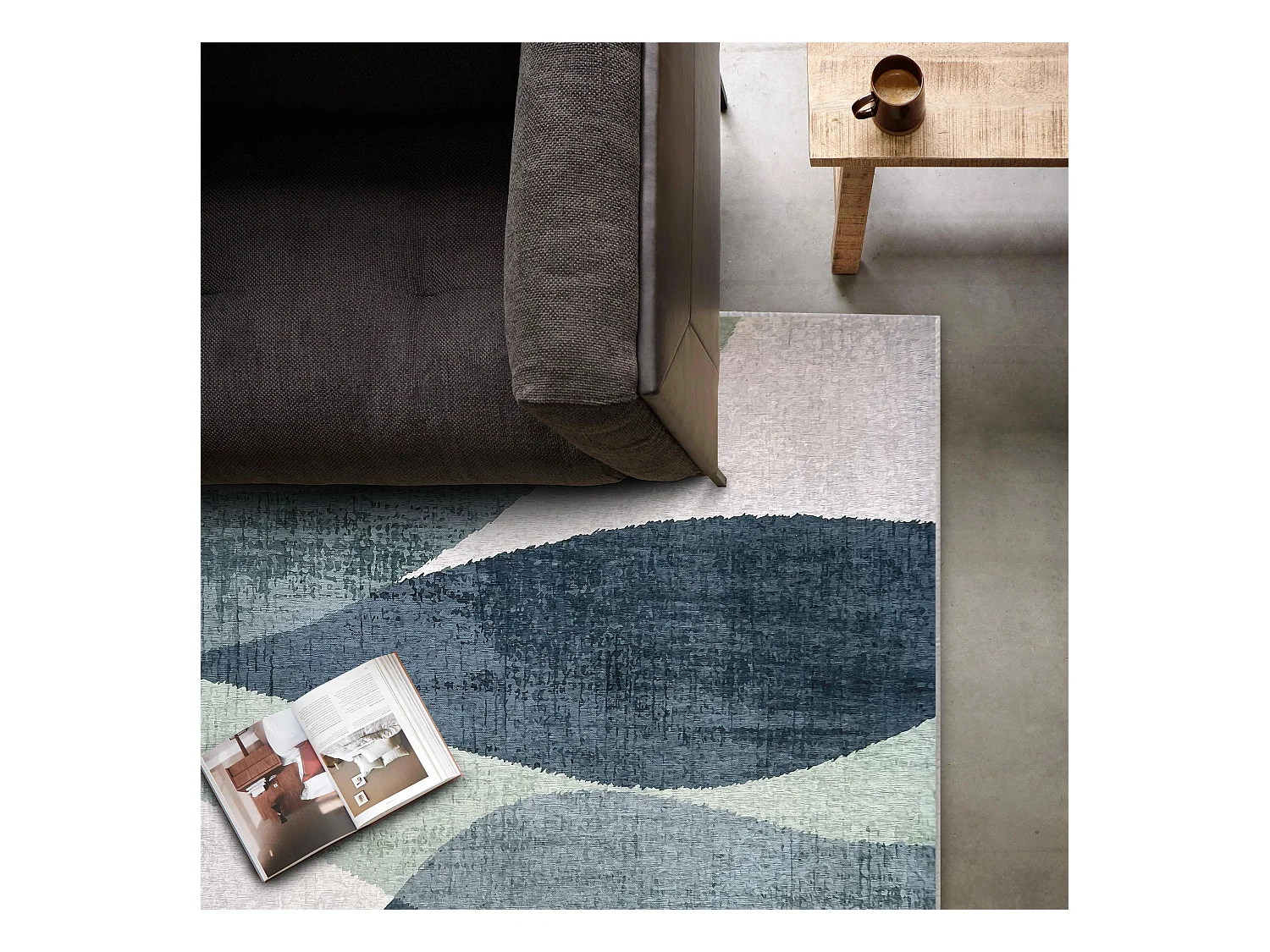 Tapis chenille rectangulaire en polyester à poils courts vert