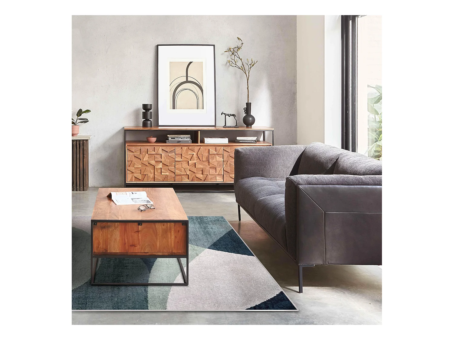 Tapis chenille rectangulaire en polyester à poils courts vert