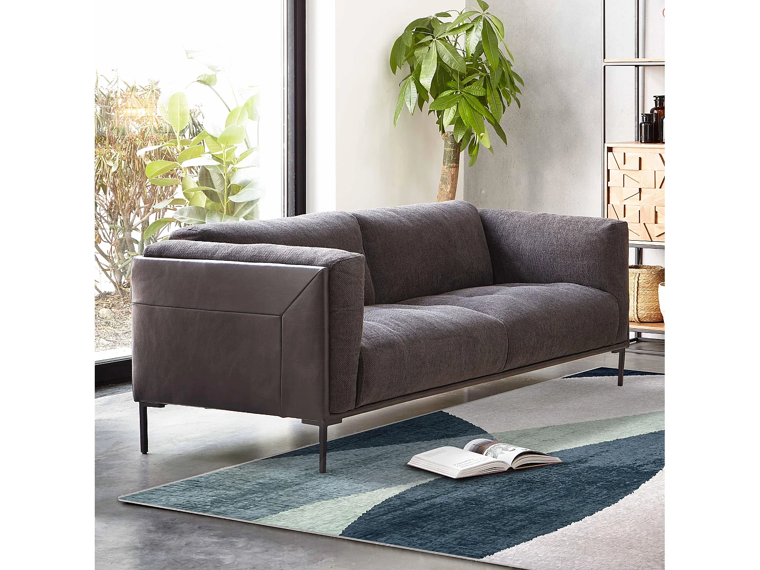 Tapis chenille rectangulaire en polyester à poils courts vert