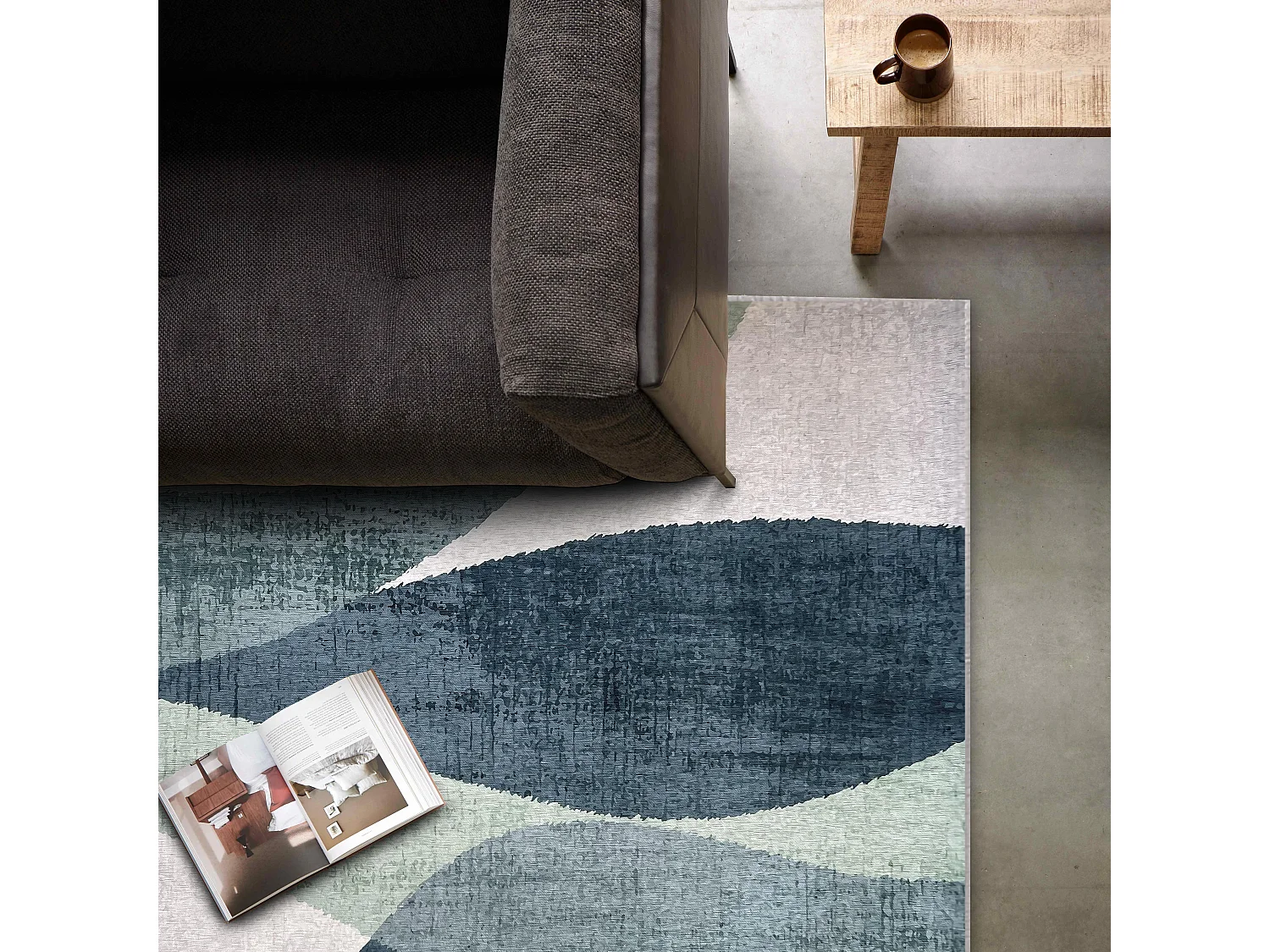 Tapis chenille rectangulaire en polyester à poils courts vert