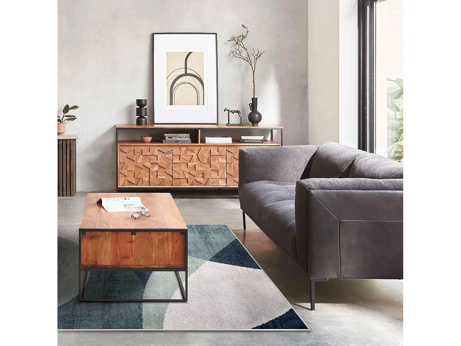 Tapis chenille rectangulaire en polyester à poils courts vert