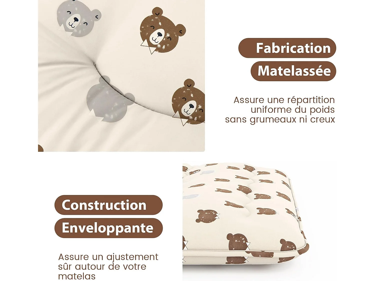 Matelas Futon Portable Pliable, Futon Japonais 140 x 200 cm, Housse Lavable, Matelas de Sol avec Sac de Transport, pour Le Camping, Les Voyages, Beige | Petit Ours