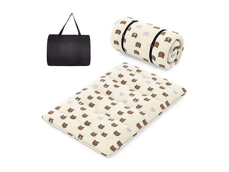 Opvouwbare draagbare futonmatras, Japanse futonmatras 140 x 200 cm, wasbare hoes, vloermatras met draagtas, voor kamperen, reizen, gasten, beige | Kleine Beer