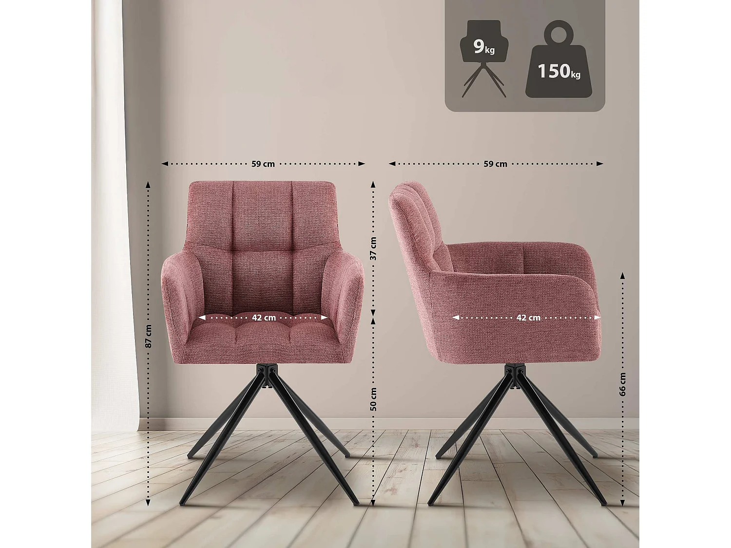 chaises avec accoudoirs - Tissu - Rouge rubis - Jonah