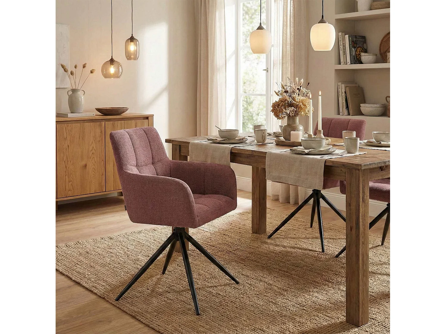 chaises avec accoudoirs - Tissu - Rouge rubis - Jonah