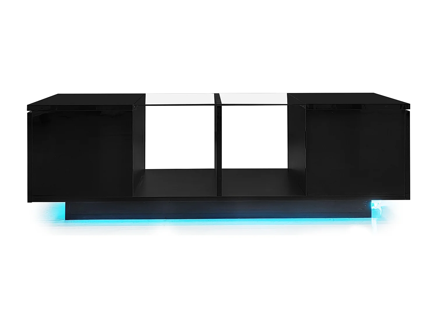 Mesa de centro moderna negra con iluminación LED, tablero de alto brillo, 120 x 50 x 38,5 cm