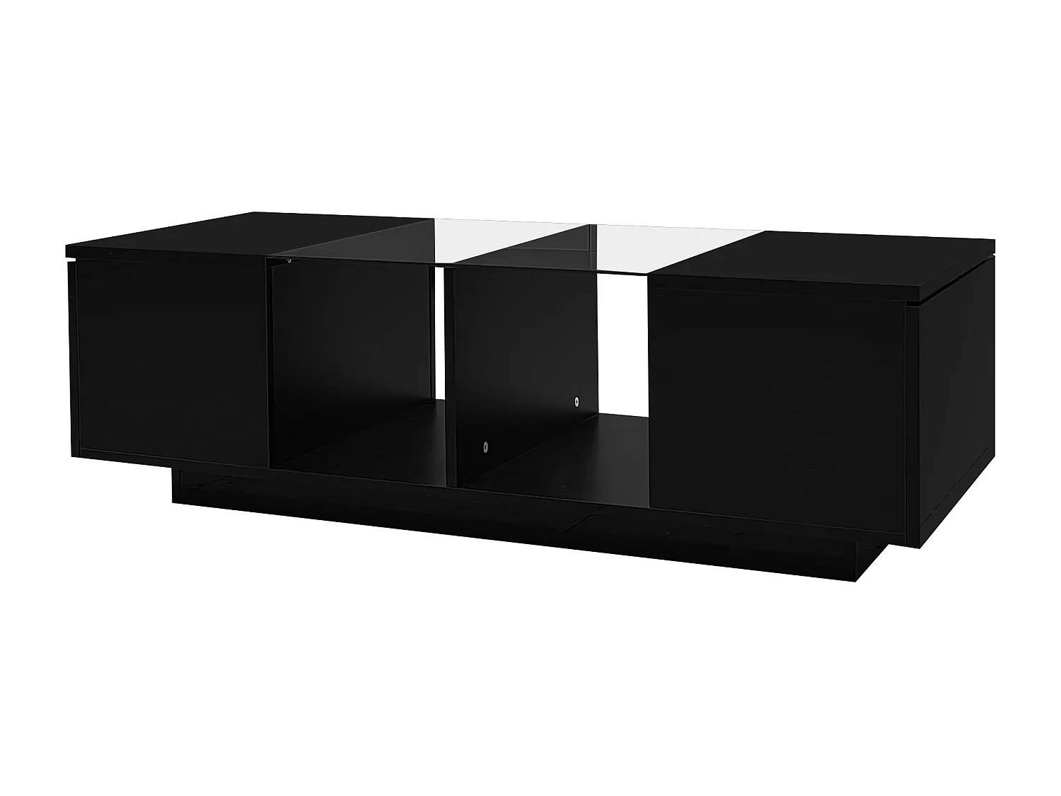 Mesa de centro moderna negra con iluminación LED, tablero de alto brillo, 120 x 50 x 38,5 cm