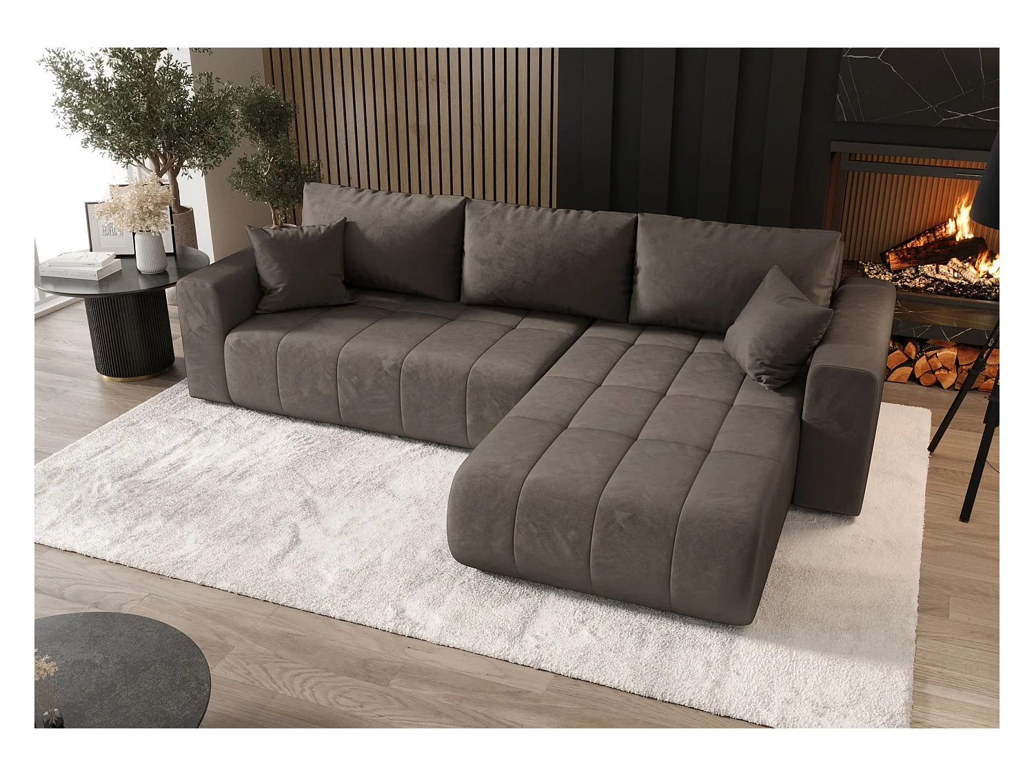 ECKSOFA mit Schlaffunktion MILO Monolith 15 Braun Rechts L-Form Sofa mit Stauraum Bettkasten Wohnzimmersofa Couch Sofa Bettsofa Bettkasten Bettcouch