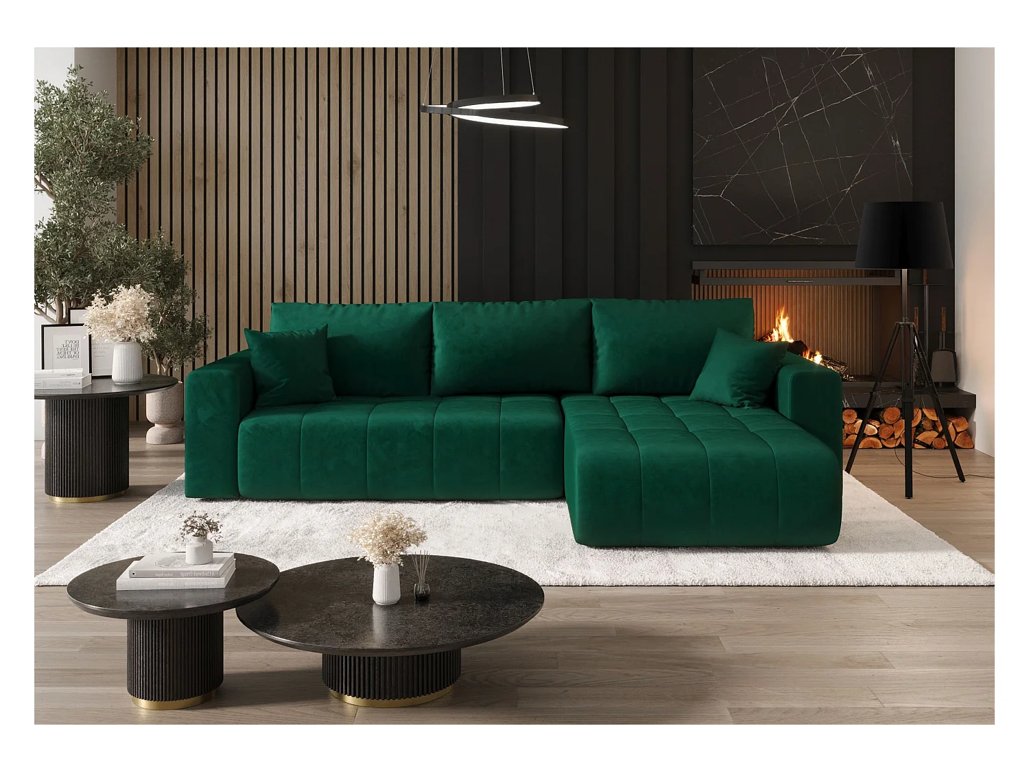 Canapé d'angle convertible MILO Monolith 37 vert droite canapé en L avec coffre de rangement canapé de salon, canapé-lit, canapé avec coffre