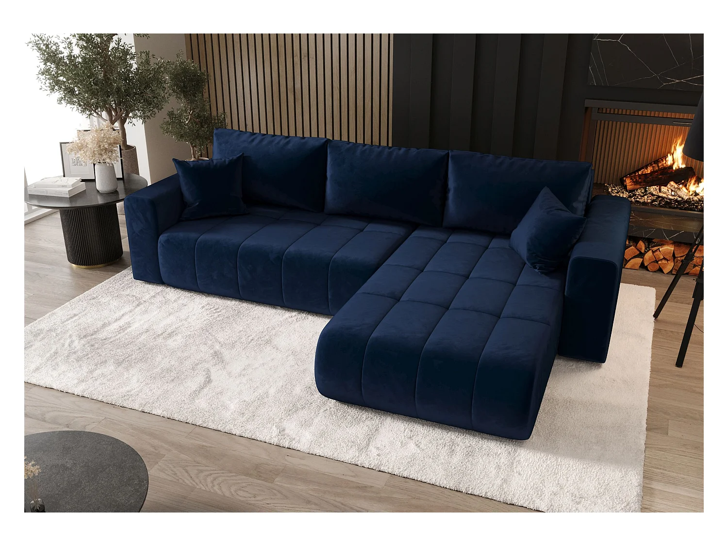 ECKSOFA mit Schlaffunktion MILO Monolith 77 Dunkelblau Rechts L-Form Sofa mit Stauraum Bettkasten Wohnzimmersofa Couch Sofa Bettsofa Bettkasten Bettcouch
