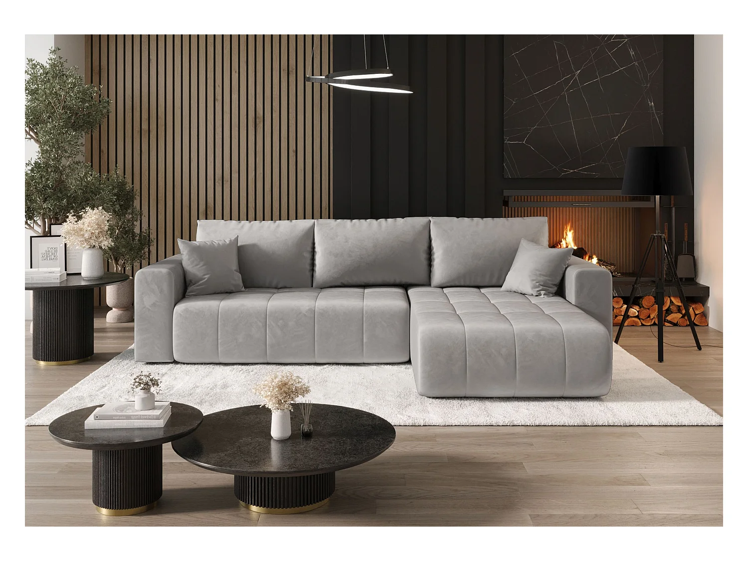 ECKSOFA mit Schlaffunktion MILO Monolith 84 Hellgrau Rechts L-Form Sofa mit Stauraum Bettkasten Wohnzimmersofa Couch Sofa Bettsofa Bettkasten Bettcouch