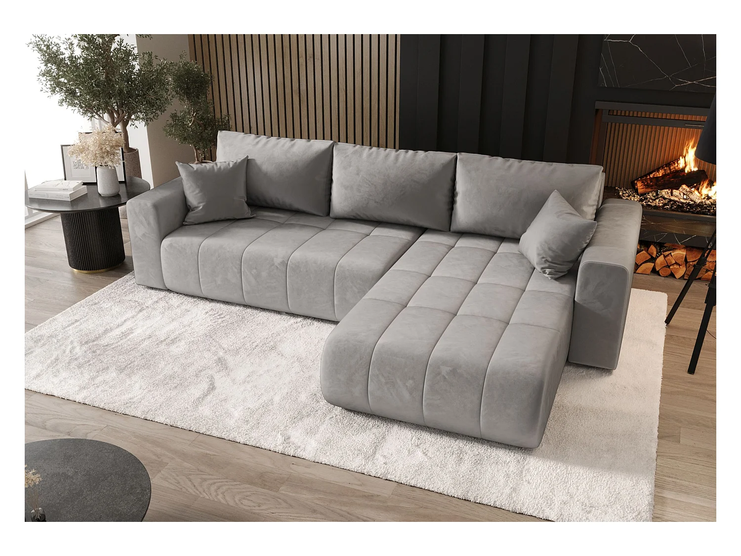 Hoekbank met slaapfunctie MILO Monolith 84 lichtgrijs rechts L-vormige bank met opbergruimte woonkamerbank, slaapbank, bank met opbergruimte