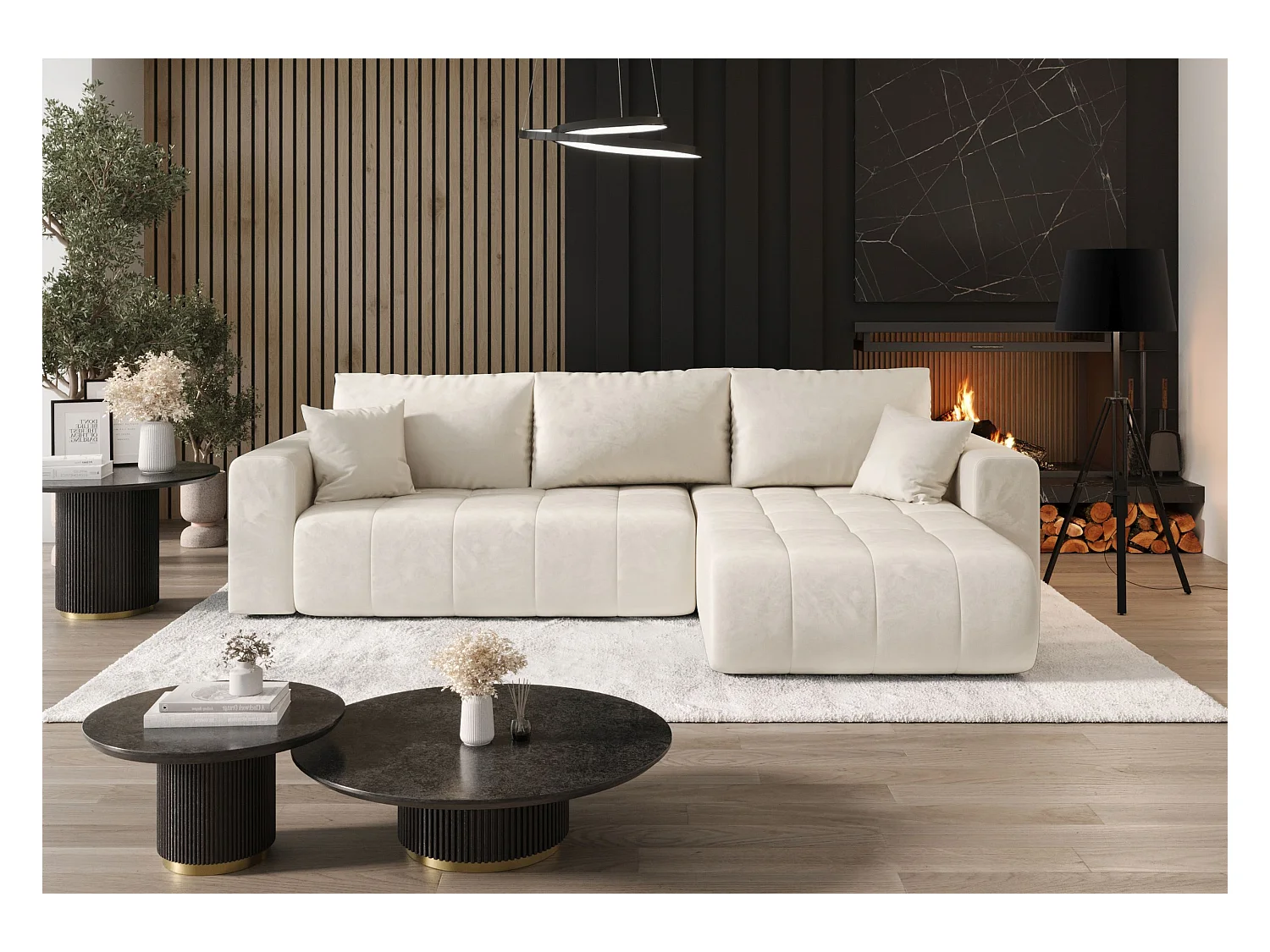 ECKSOFA mit Schlaffunktion MILO Monolith 02 Creme Rechts L-Form Sofa mit Stauraum Bettkasten Wohnzimmersofa Couch Sofa Bettsofa Bettkasten Bettcouch