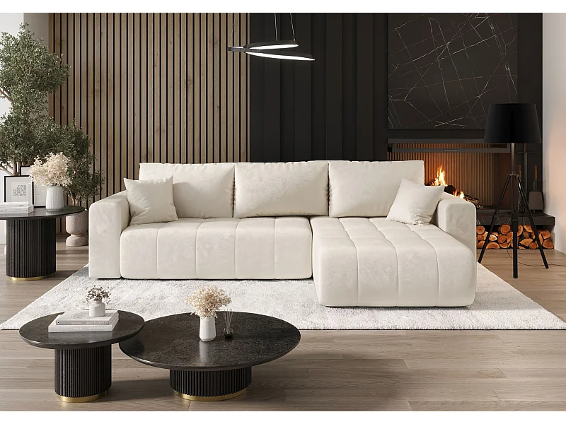 ECKSOFA mit Schlaffunktion MILO Monolith 02 Creme Rechts L-Form Sofa mit Stauraum Bettkasten Wohnzimmersofa Couch Sofa Bettsofa Bettkasten Bettcouch