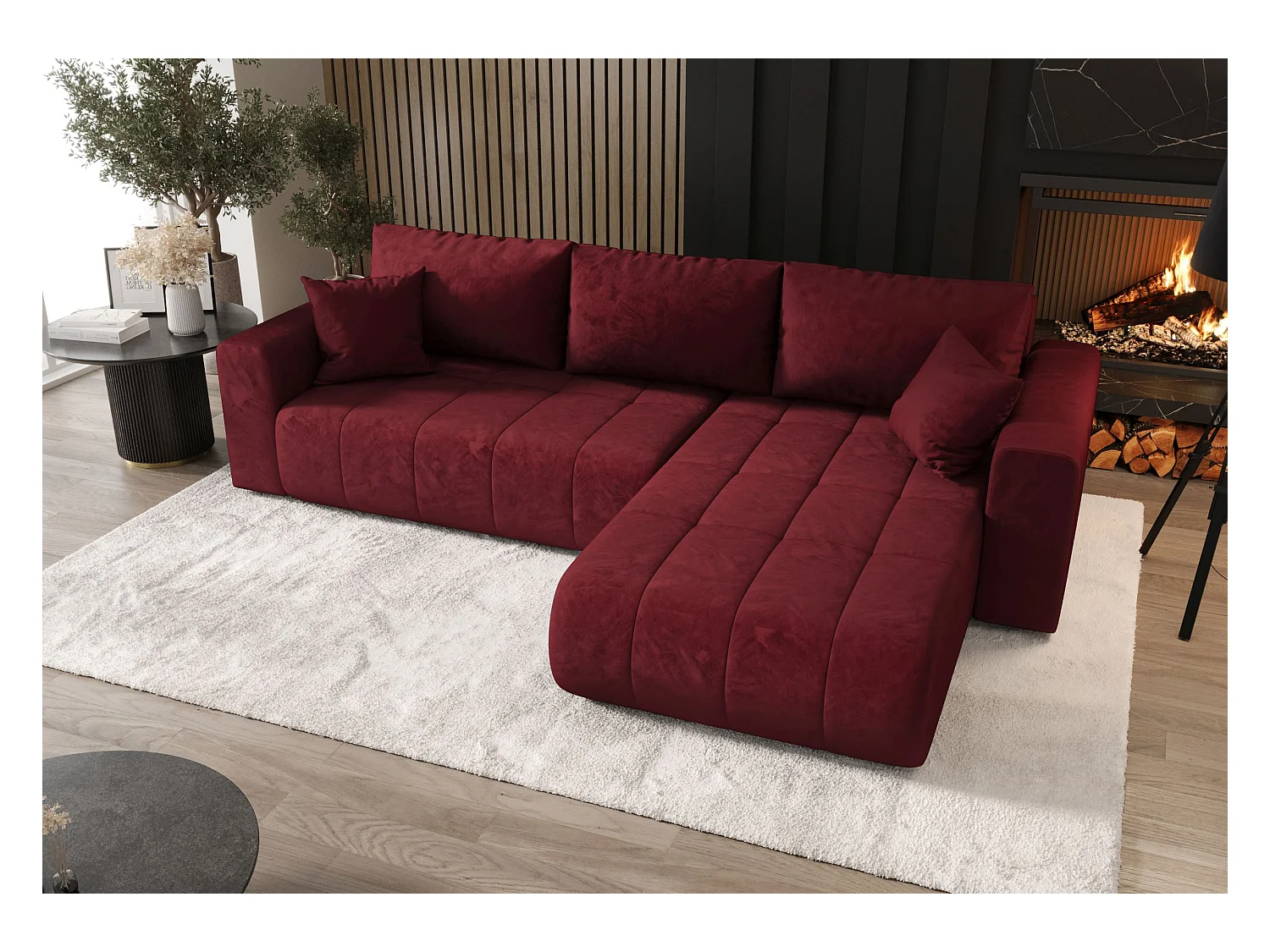 ECKSOFA mit Schlaffunktion MILO Monolith 59 Rot Rechts L-Form Sofa mit Stauraum Bettkasten Wohnzimmersofa Couch Sofa Bettsofa Bettkasten Bettcouch