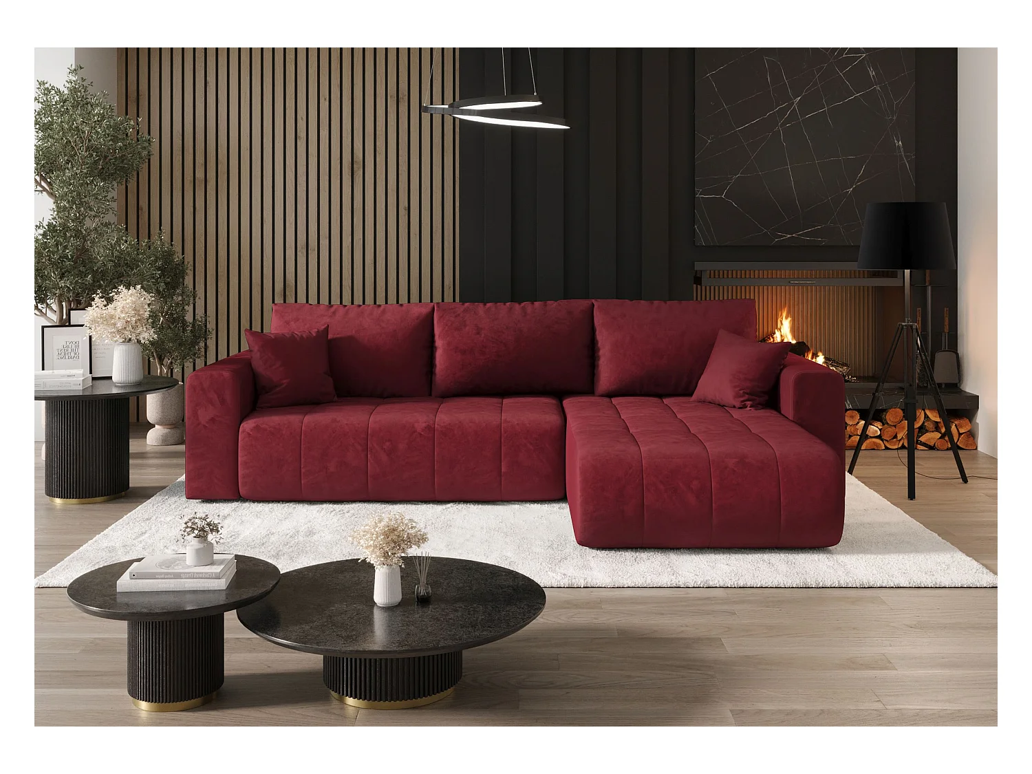 Canapé d'angle convertible MILO Monolith 59 rouge droite canapé en L avec coffre de rangement canapé de salon, canapé-lit, canapé avec coffre