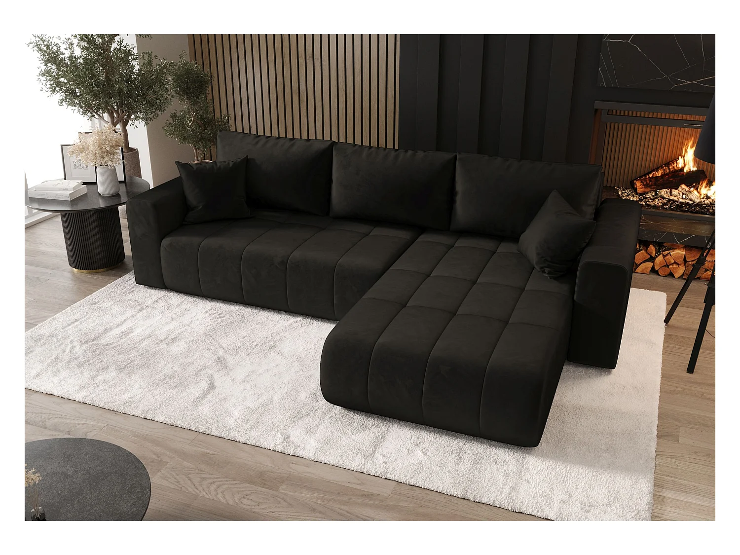 ECKSOFA mit Schlaffunktion MILO Monolith 95 Schwarz Rechts L-Form Sofa mit Stauraum Bettkasten Wohnzimmersofa Couch Sofa Bettsofa Bettkasten Bettcouch