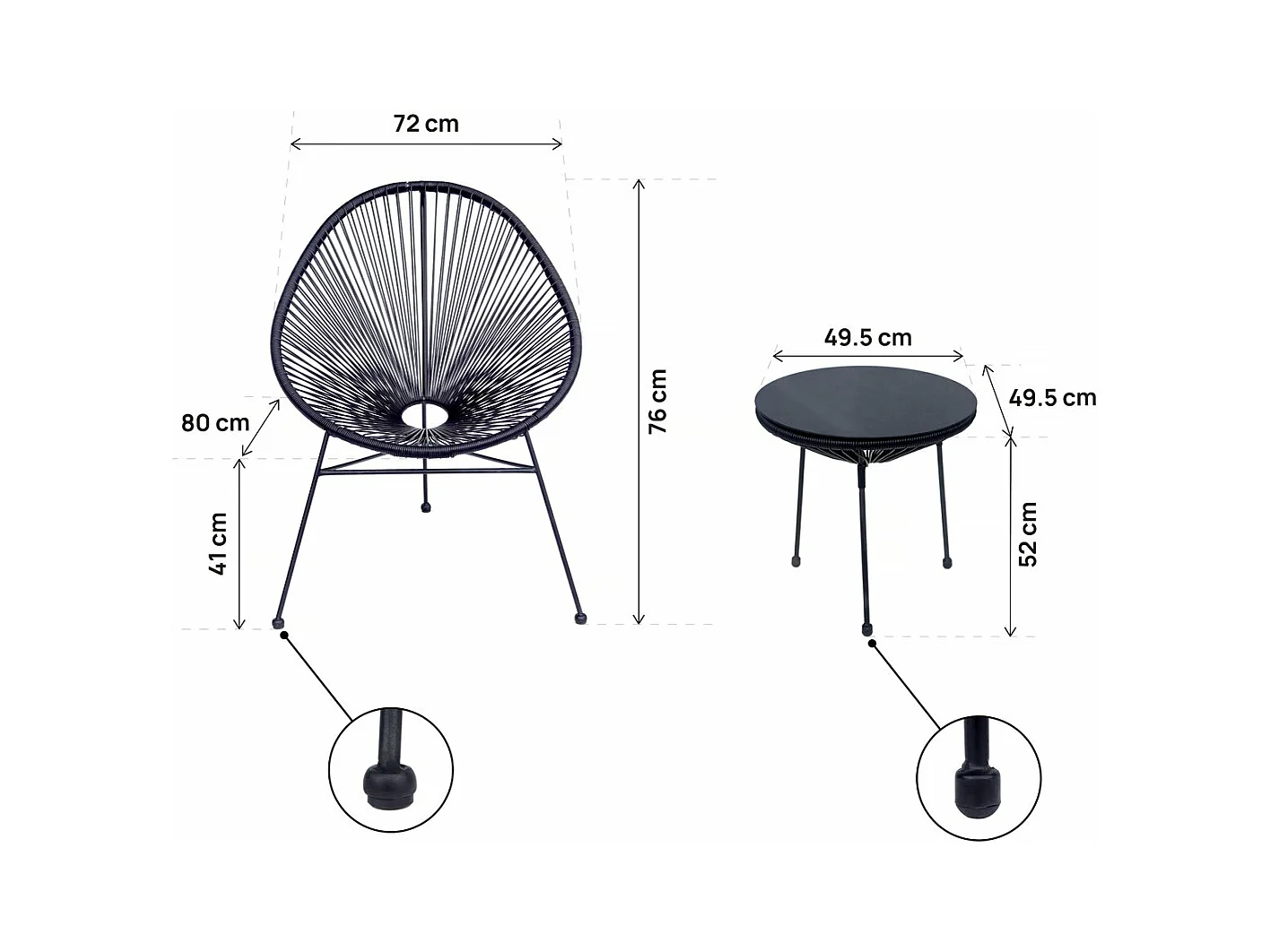 Gartenmöbelgarnitur Acapulco aus Metall "Odea" – 2-Sitzer – Schwarz