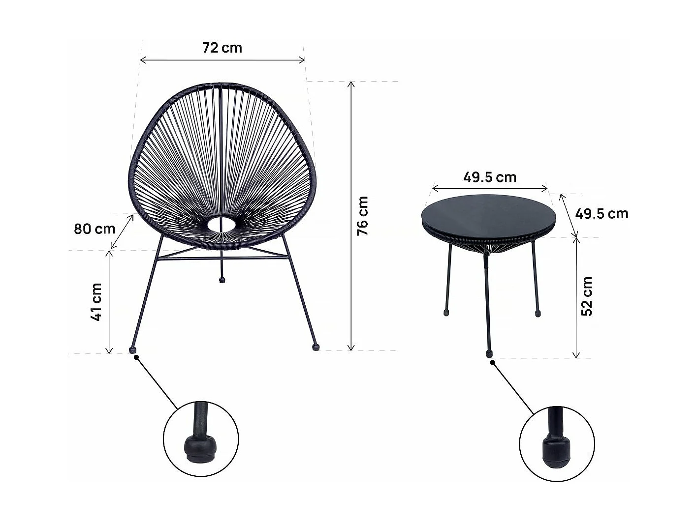 Salon de jardin acapulco en métal "Odea" - 2 places - Noir